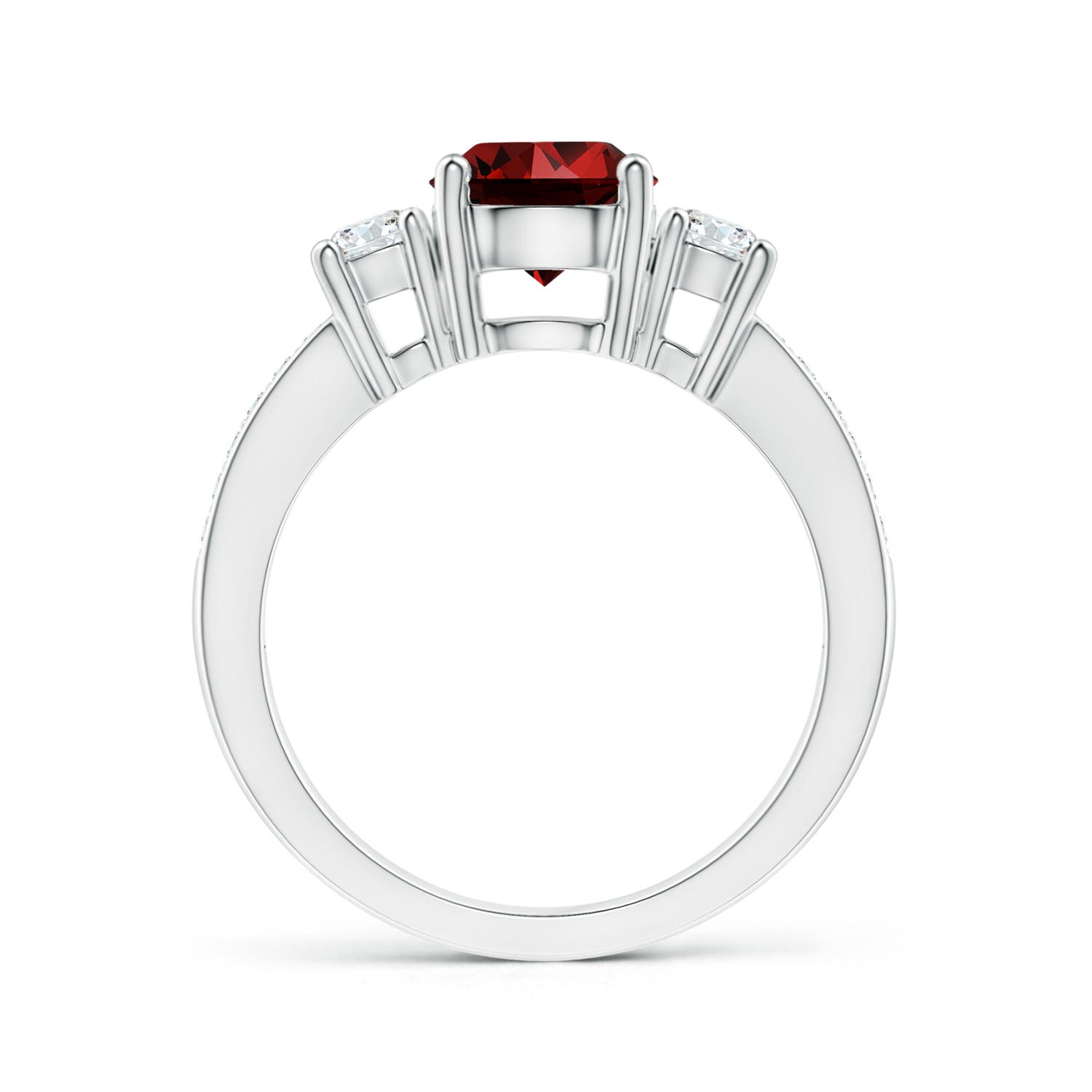 7mm Labgrown Lab-Grown Classic Three Stone Ruby and Diamond Ring in White Gold