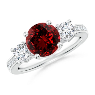 8mm Labgrown Lab-Grown Classic Three Stone Ruby and Diamond Ring in 10K White Gold