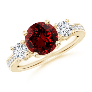 8mm Labgrown Lab-Grown Classic Three Stone Ruby and Diamond Ring in 9K Yellow Gold