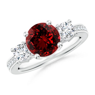 8mm Labgrown Lab-Grown Classic Three Stone Ruby and Diamond Ring in P950 Platinum