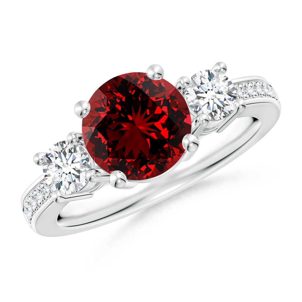 8mm Labgrown Lab-Grown Classic Three Stone Ruby and Diamond Ring in White Gold