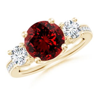 9mm Labgrown Lab-Grown Classic Three Stone Ruby and Diamond Ring in 9K Yellow Gold