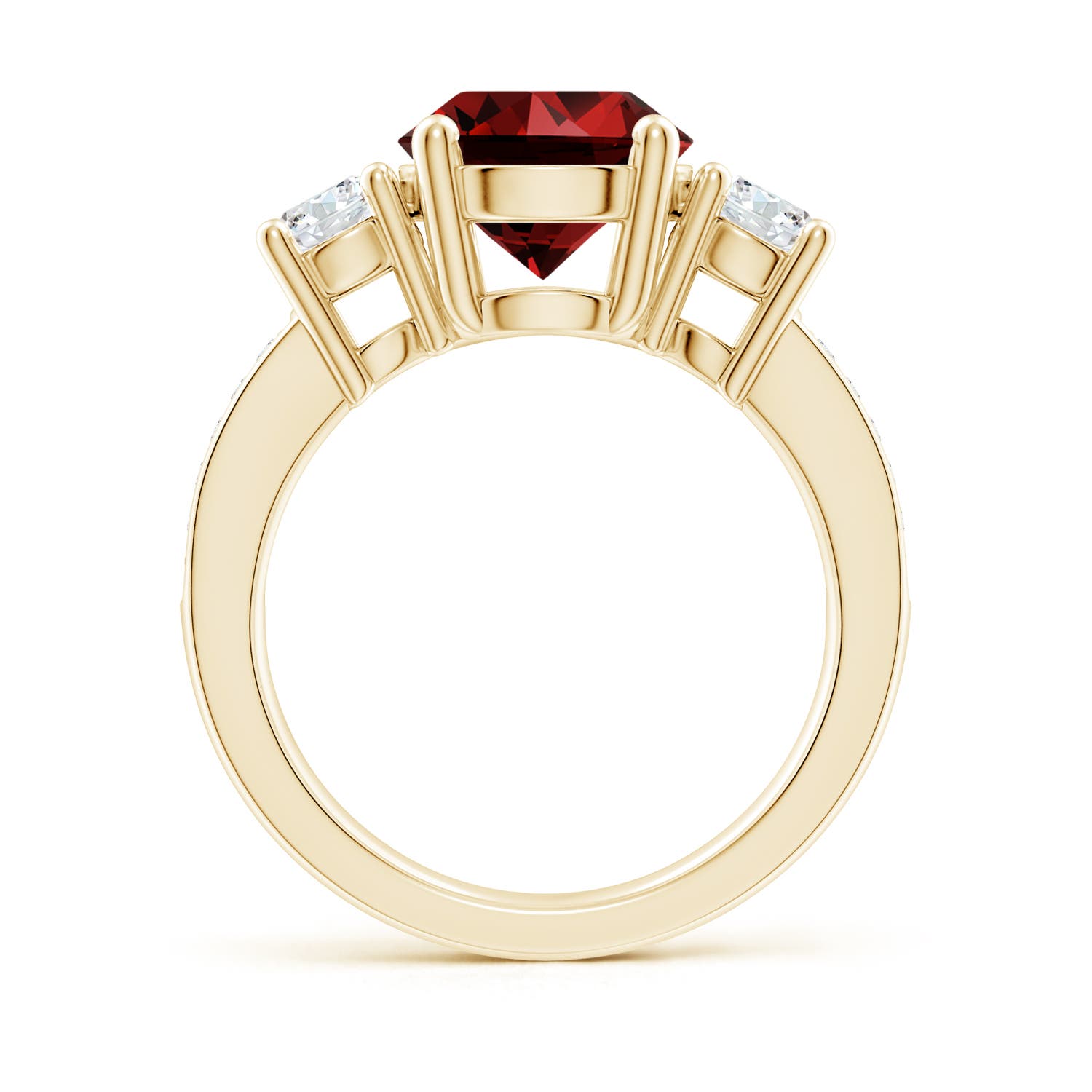 9mm Labgrown Lab-Grown Classic Three Stone Ruby and Diamond Ring in Yellow Gold - side 3