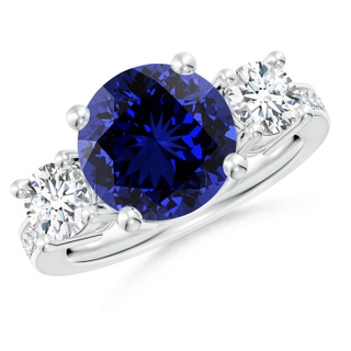 10mm Labgrown Lab-Grown Classic Three Stone Blue Sapphire and Diamond Ring in 10K White Gold