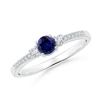 4mm Labgrown Lab-Grown Classic Three Stone Blue Sapphire and Diamond Ring in 10K White Gold