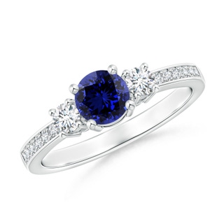 5mm Labgrown Lab-Grown Classic Three Stone Blue Sapphire and Diamond Ring in 10K White Gold