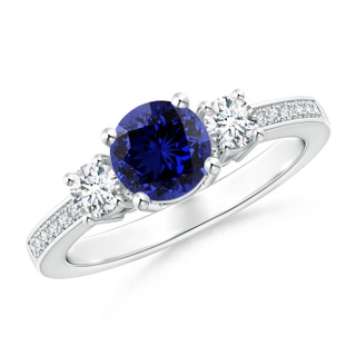 6mm Labgrown Lab-Grown Classic Three Stone Blue Sapphire and Diamond Ring in 10K White Gold
