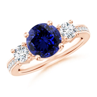 8mm Labgrown Lab-Grown Classic Three Stone Blue Sapphire and Diamond Ring in 10K Rose Gold