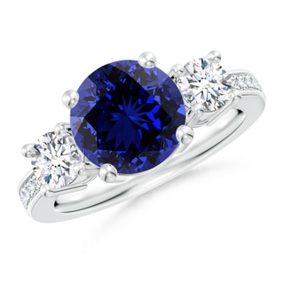 9mm Labgrown Lab-Grown Classic Three Stone Blue Sapphire and Diamond Ring in 9K White Gold