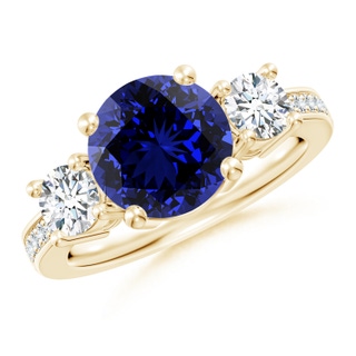 9mm Labgrown Lab-Grown Classic Three Stone Blue Sapphire and Diamond Ring in 9K Yellow Gold