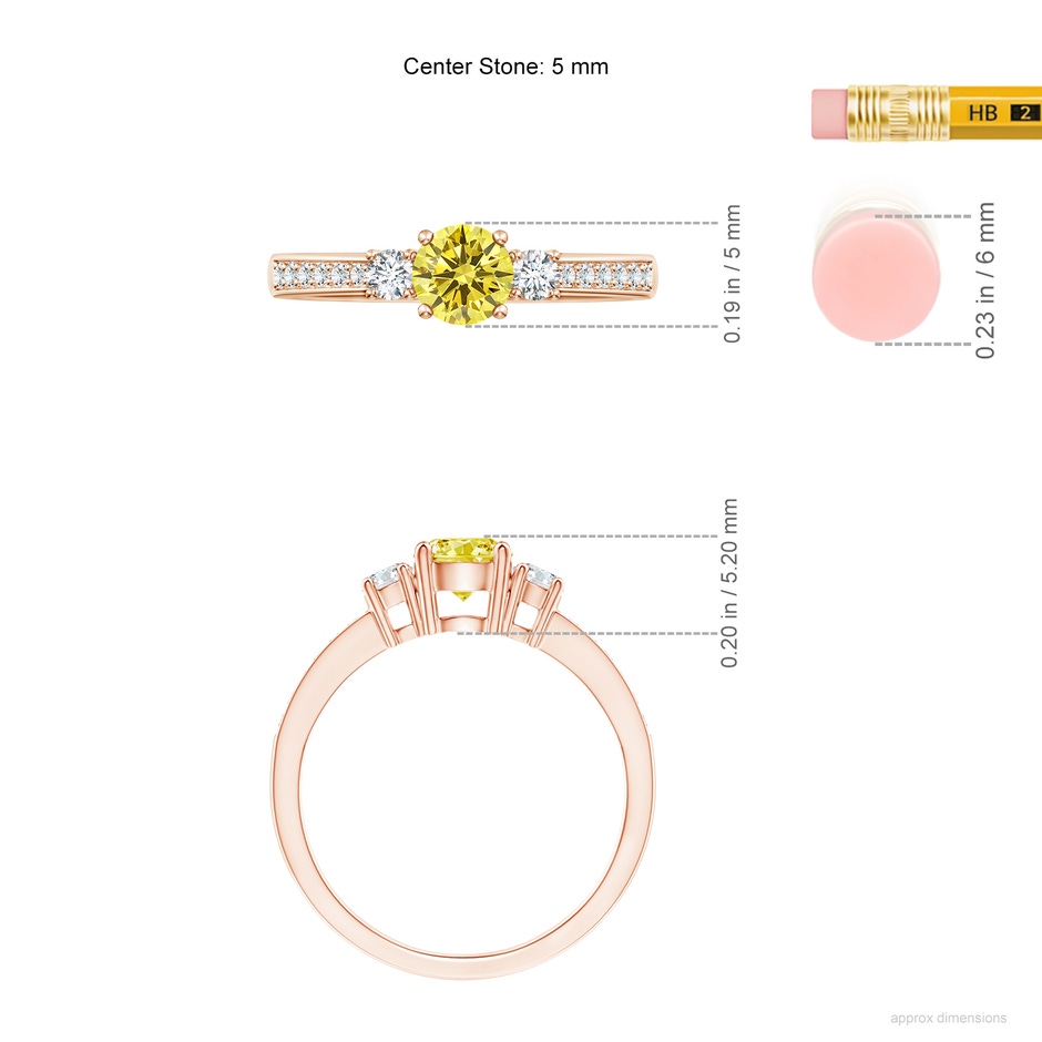 5mm Labgrown Classic Three Stone Lab-Grown Fancy Intense Yellow and White Diamond Ring in Rose Gold ruler