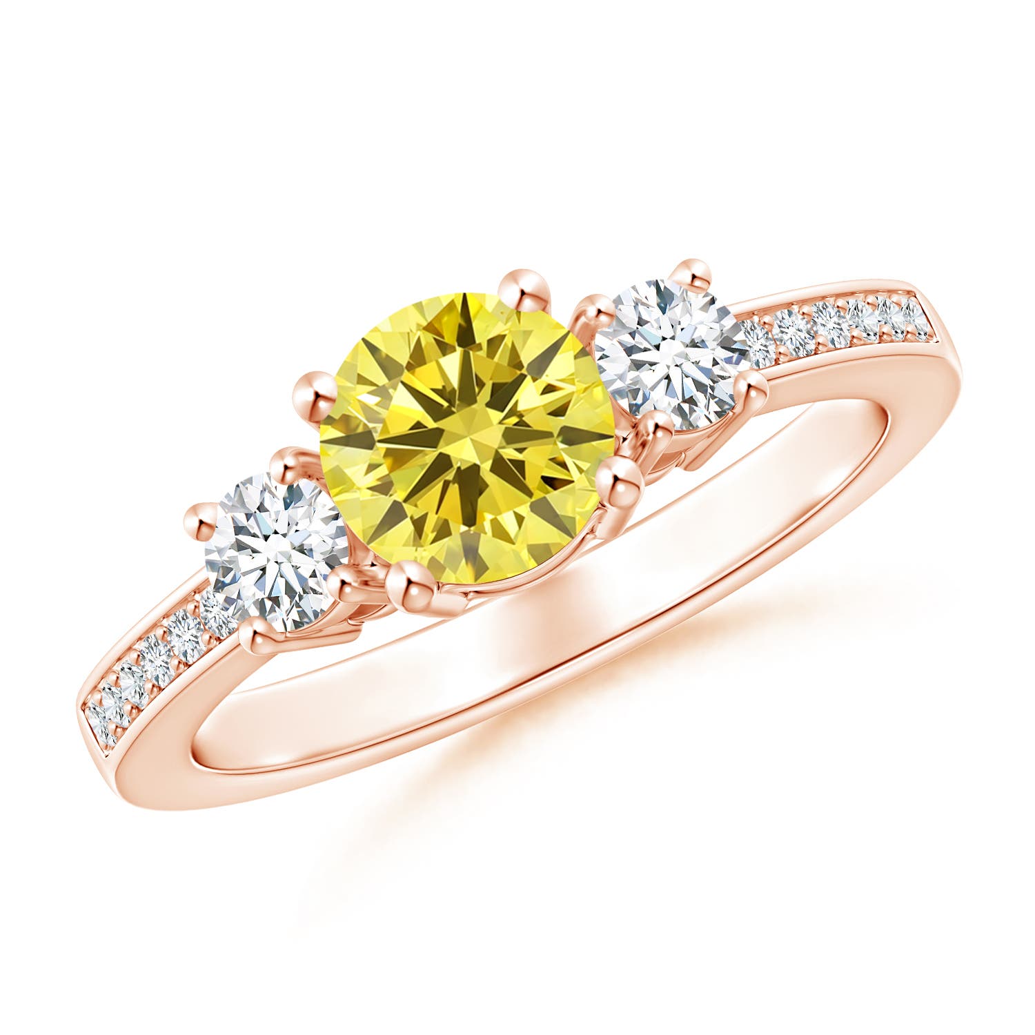 6mm Labgrown Classic Three Stone Lab-Grown Fancy Intense Yellow and White Diamond Ring in 18K Rose Gold