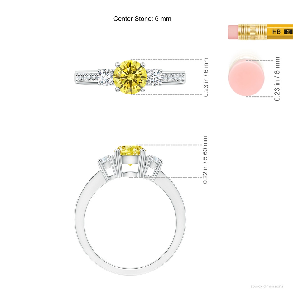 6mm Labgrown Classic Three Stone Lab-Grown Fancy Intense Yellow and White Diamond Ring in S999 Silver ruler