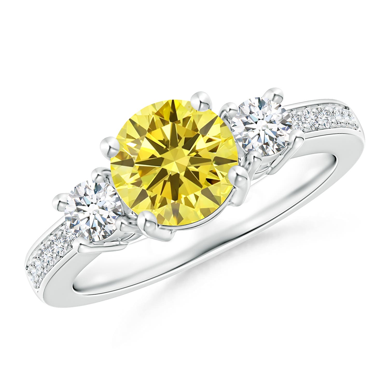 7mm Labgrown Classic Three Stone Lab-Grown Fancy Intense Yellow and White Diamond Ring in 18K White Gold