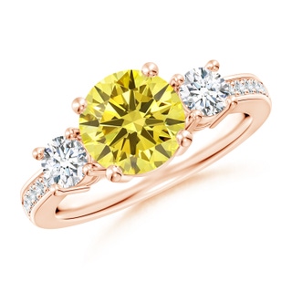 8mm Labgrown Classic Three Stone Lab-Grown Fancy Intense Yellow and White Diamond Ring in 18K Rose Gold