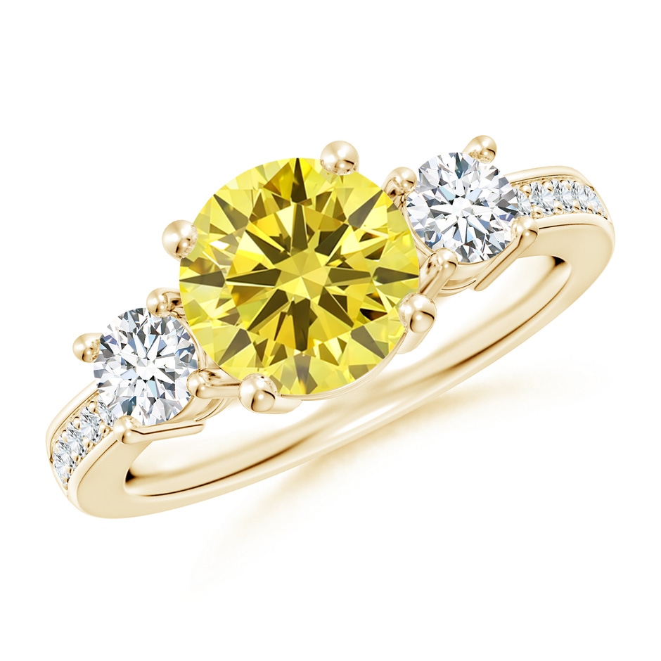 8mm Labgrown Classic Three Stone Lab-Grown Fancy Intense Yellow and White Diamond Ring in 18K Yellow Gold 