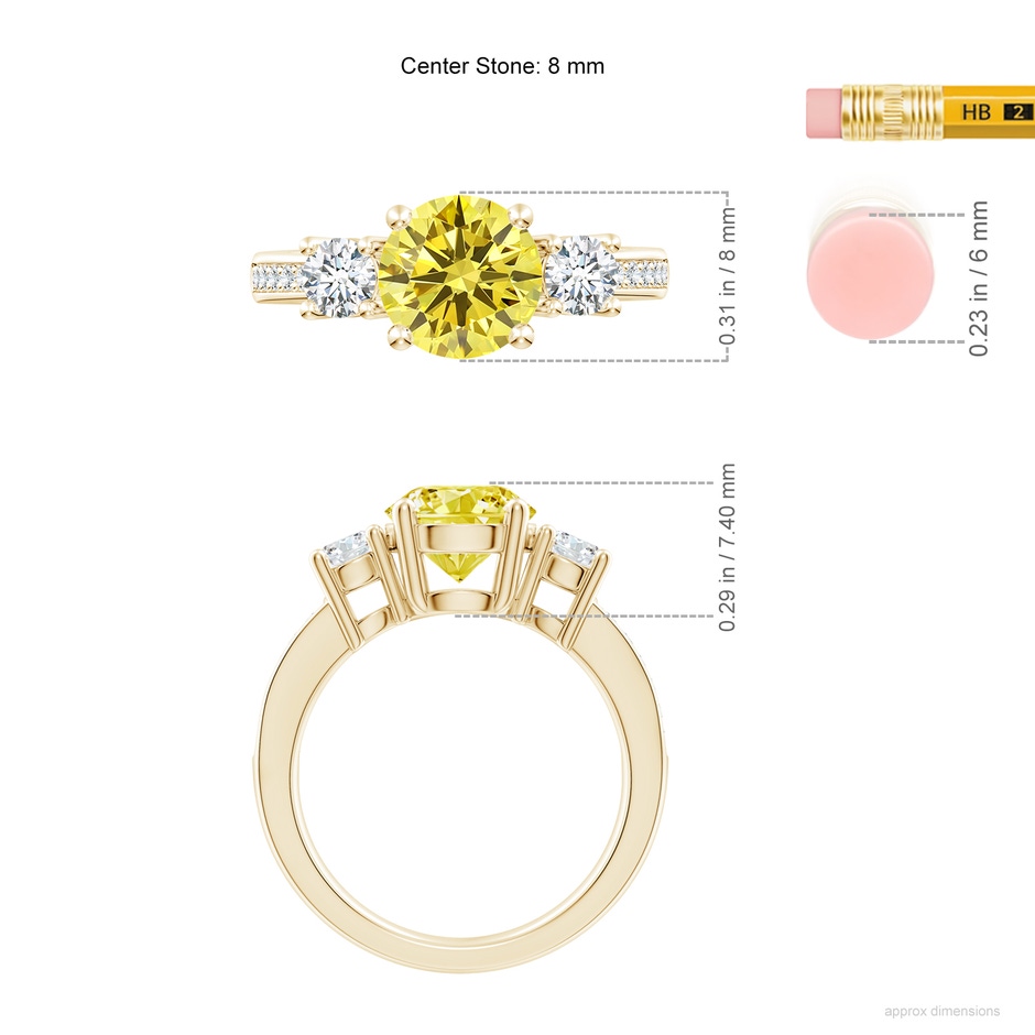 8mm Labgrown Classic Three Stone Lab-Grown Fancy Intense Yellow and White Diamond Ring in 18K Yellow Gold ruler