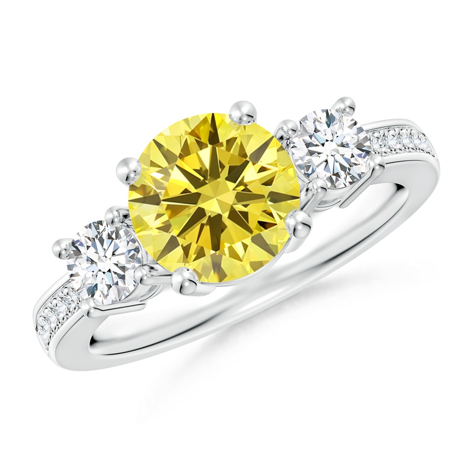 8mm Labgrown Classic Three Stone Lab-Grown Fancy Intense Yellow and White Diamond Ring in White Gold 