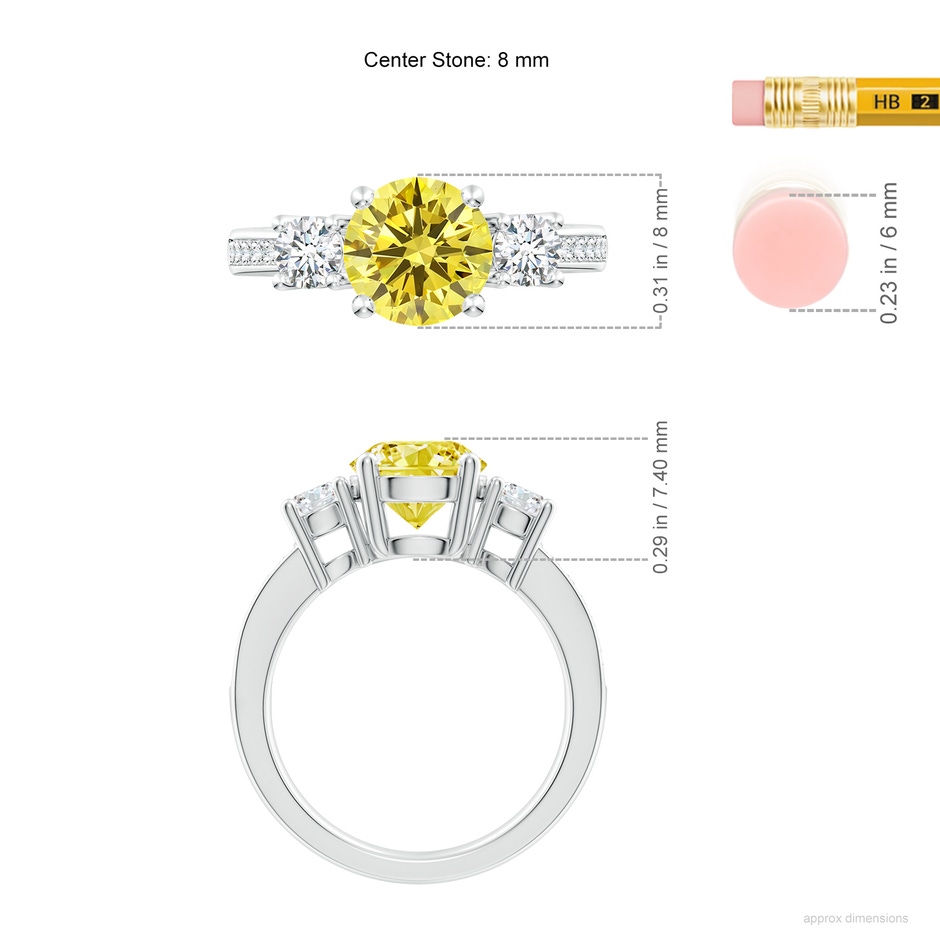 8mm Labgrown Classic Three Stone Lab-Grown Fancy Intense Yellow and White Diamond Ring in White Gold ruler