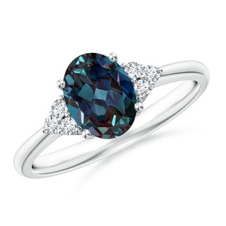 8x6mm Labgrown Tapered Shank Oval Lab-Grown Alexandrite Ring with Trio Diamond Accent in White Gold