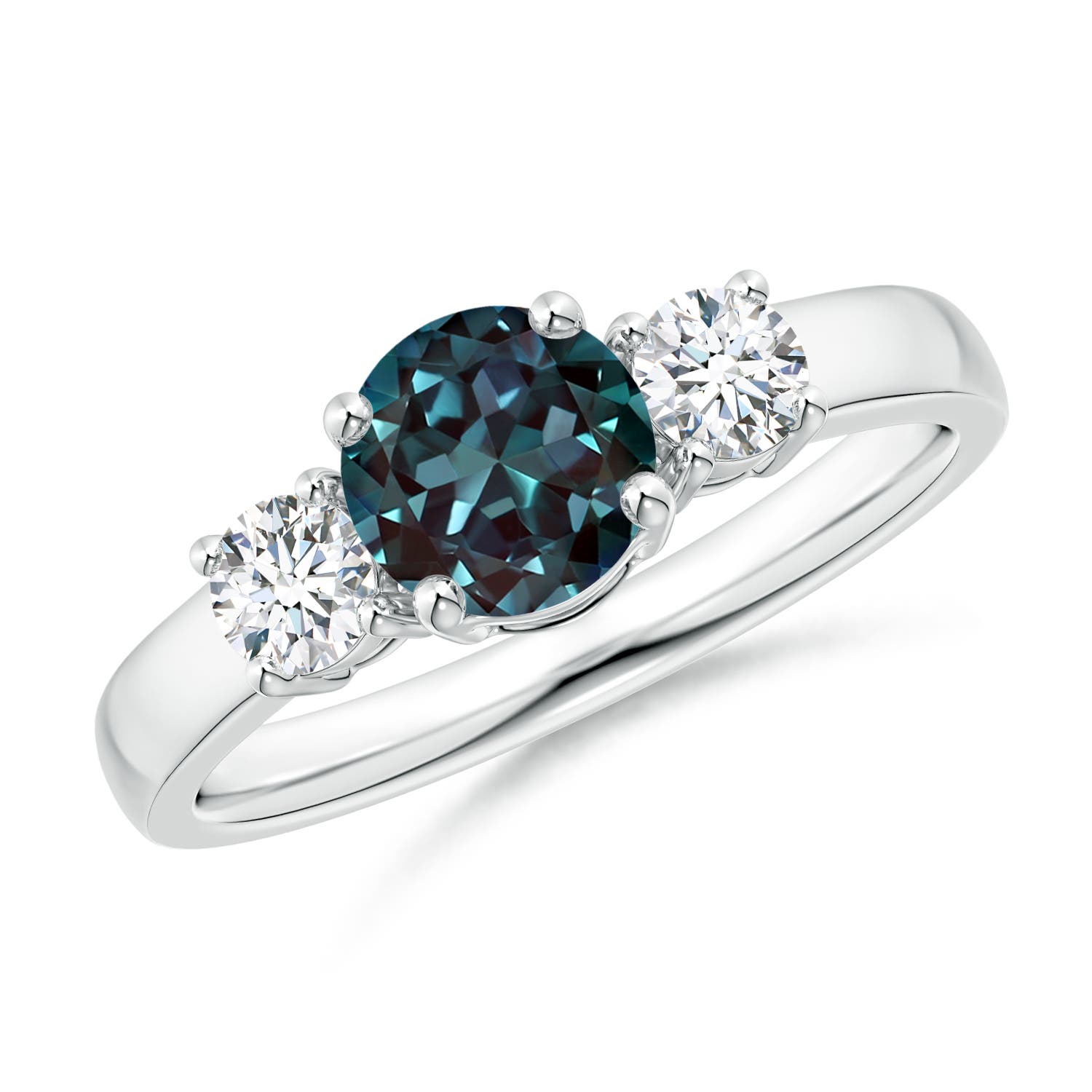 Prong-Set Round 3 Stone Lab-Grown Alexandrite and Diamond Ring