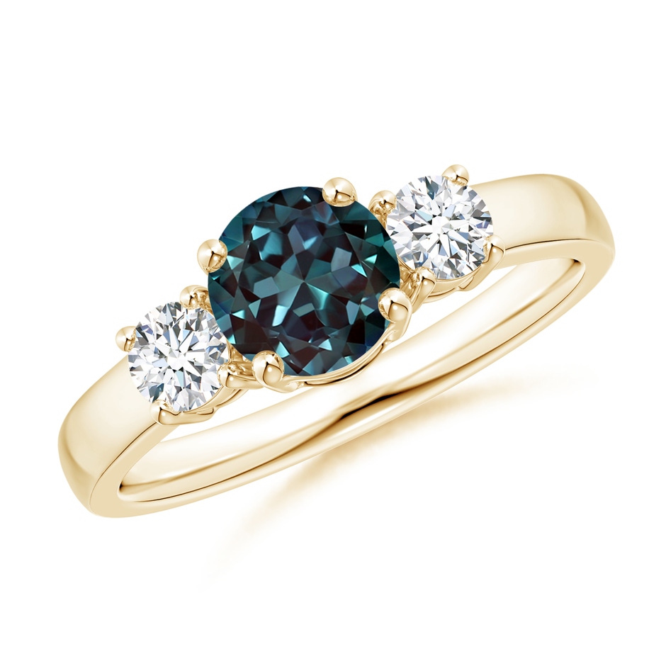 6mm Labgrown Classic Lab-Grown Alexandrite and Diamond Three Stone Ring in Yellow Gold 