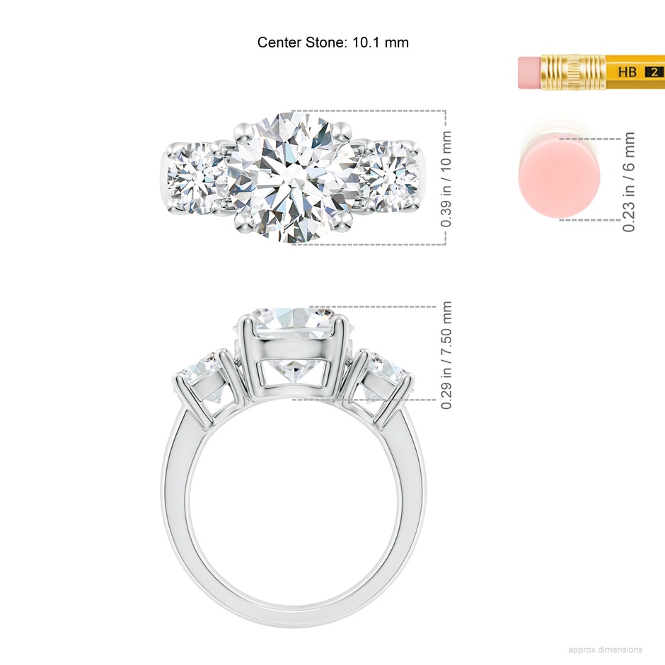 10.1mm FGVS Lab-Grown Classic Diamond Three Stone Engagement Ring in P950 Platinum ruler