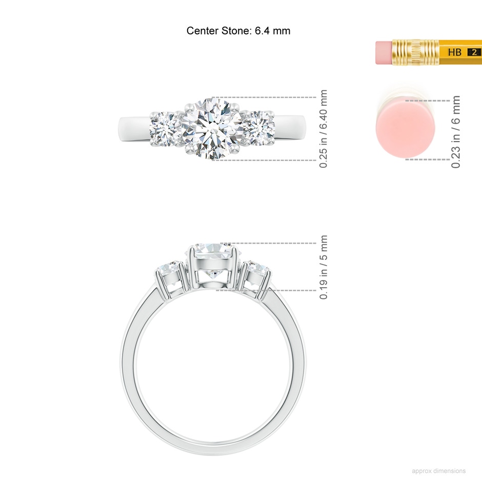 6.4mm FGVS Lab-Grown Classic Diamond Three Stone Engagement Ring in S999 Silver ruler