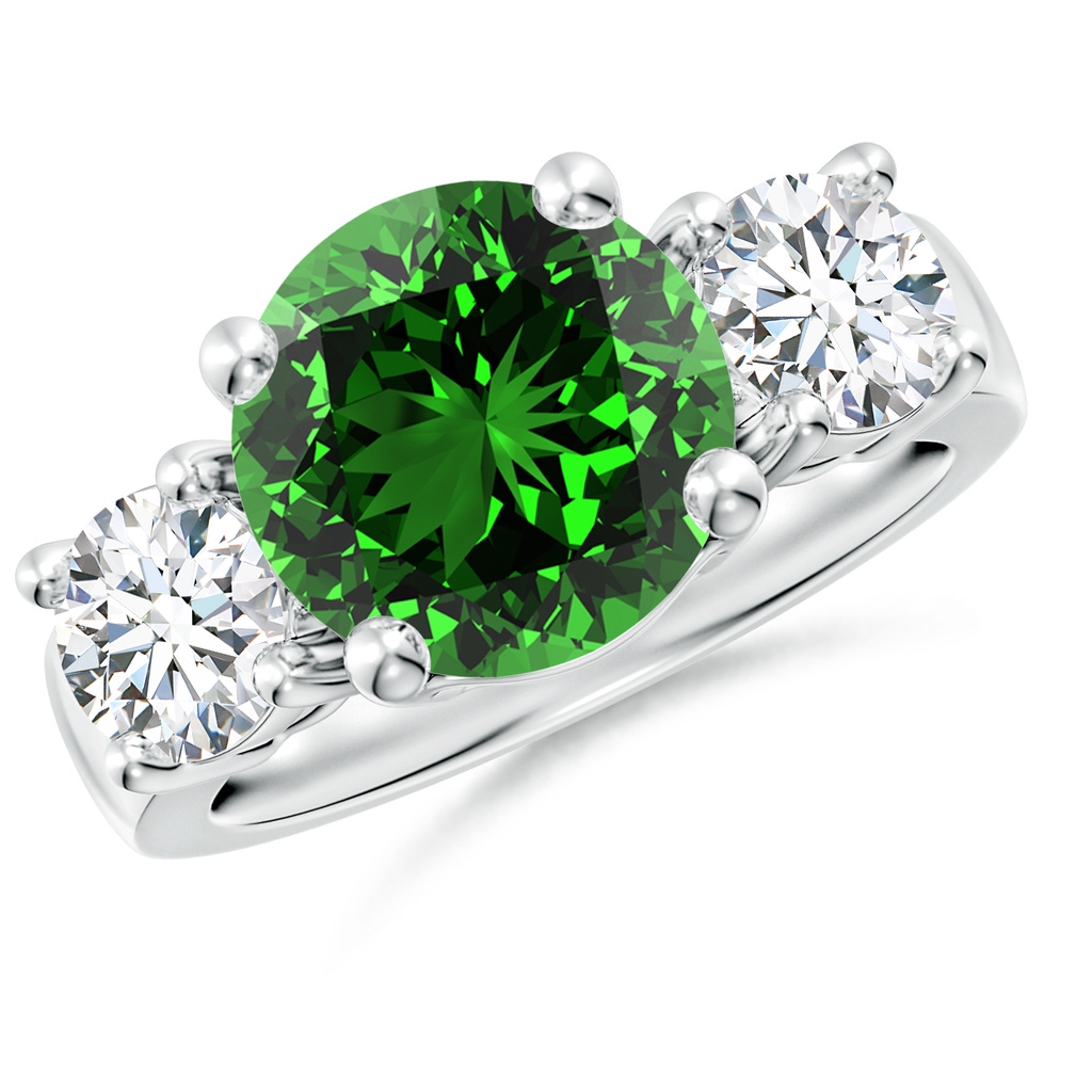 10mm Labgrown Lab-Grown Classic Emerald and Lab Diamond Three Stone Engagement Ring in P950 Platinum