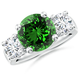 10mm Labgrown Lab-Grown Classic Emerald and Lab Diamond Three Stone Engagement Ring in White Gold