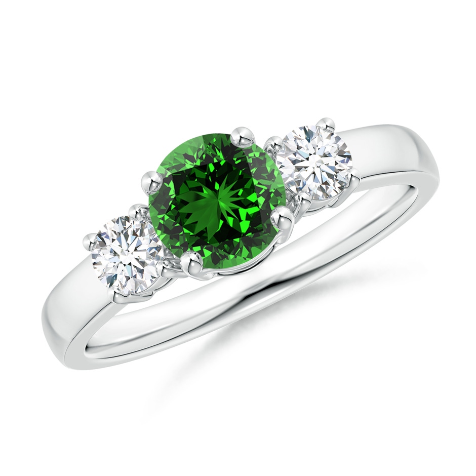 6mm Labgrown Lab-Grown Classic Emerald and Lab Diamond Three Stone Engagement Ring in P950 Platinum 