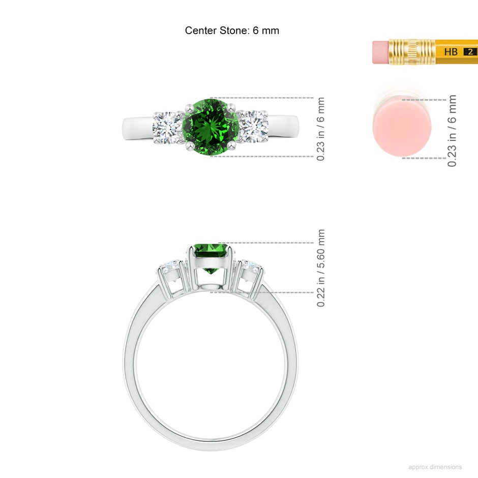 6mm Labgrown Lab-Grown Classic Emerald and Lab Diamond Three Stone Engagement Ring in P950 Platinum ruler