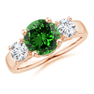 8mm Labgrown Lab-Grown Classic Emerald and Lab Diamond Three Stone Engagement Ring in 10K Rose Gold