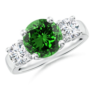 9mm Labgrown Lab-Grown Classic Emerald and Lab Diamond Three Stone Engagement Ring in P950 Platinum