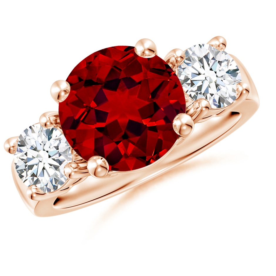 10mm Labgrown Lab-Grown Classic Ruby and Lab Diamond Three Stone Engagement Ring in 18K Rose Gold 