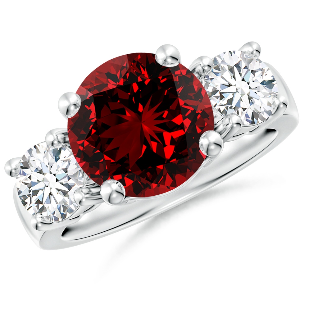 10mm Labgrown Lab-Grown Classic Ruby and Lab Diamond Three Stone Engagement Ring in P950 Platinum