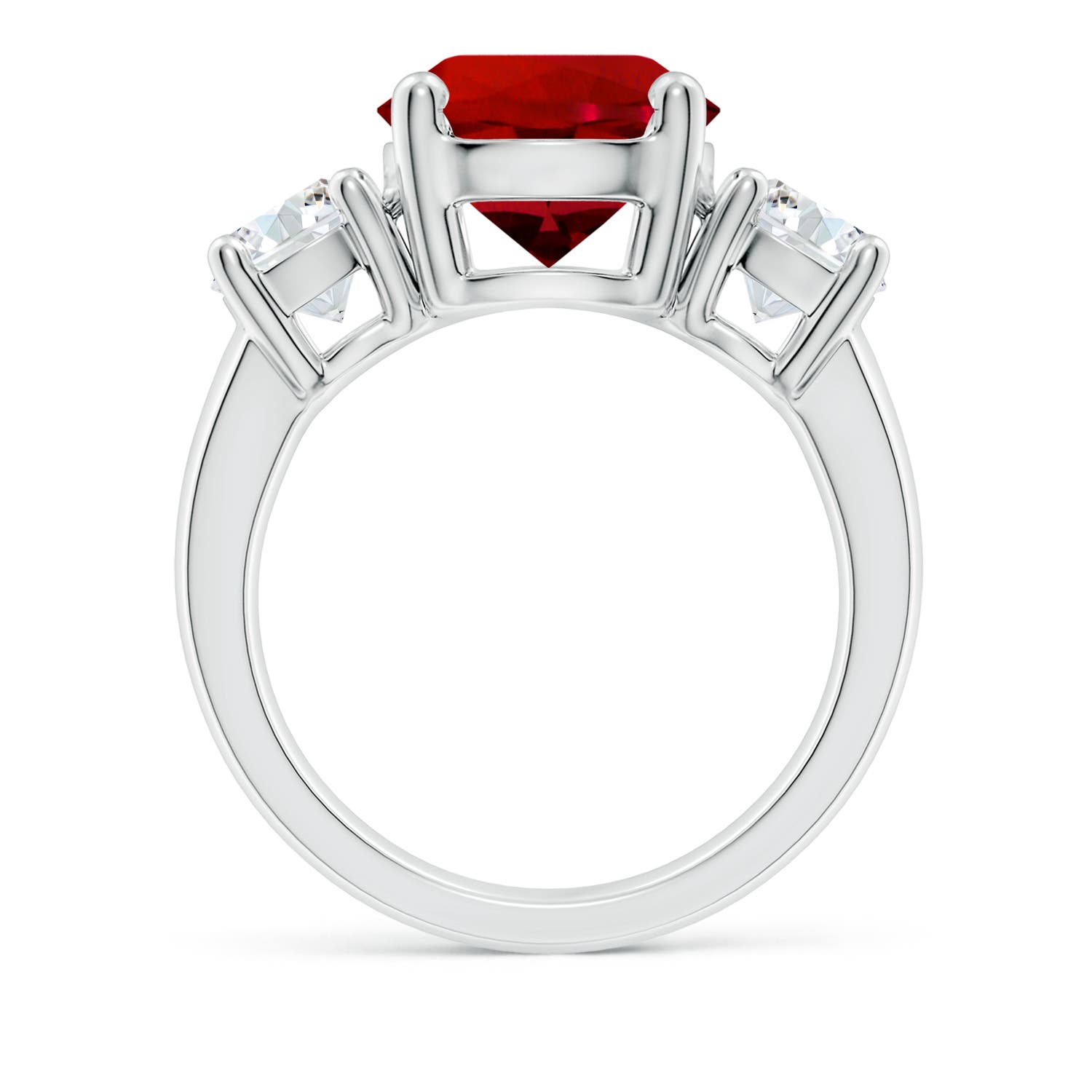 10mm Labgrown Lab-Grown Classic Ruby and Lab Diamond Three Stone Engagement Ring in P950 Platinum