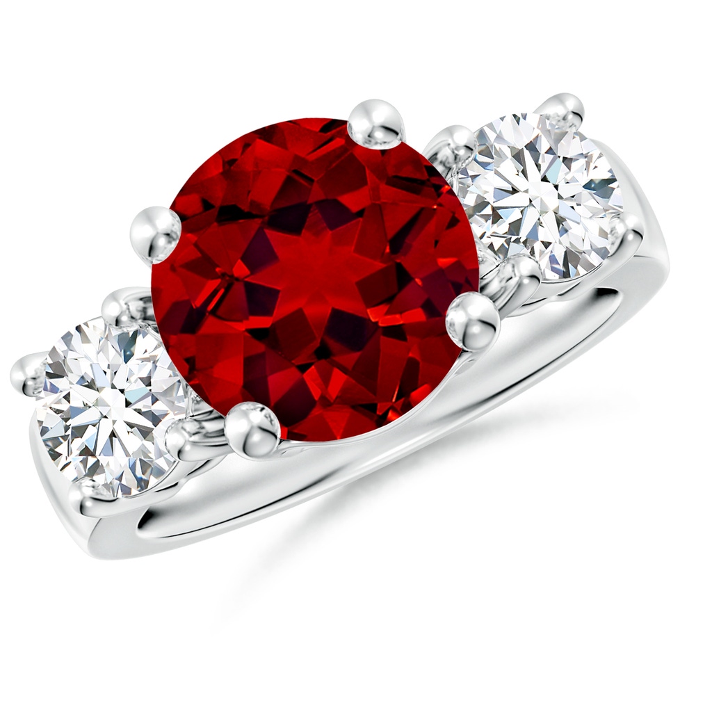 10mm Labgrown Lab-Grown Classic Ruby and Diamond Three Stone Engagement Ring in White Gold