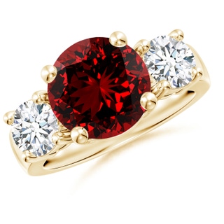 10mm Labgrown Lab-Grown Classic Ruby and Diamond Three Stone Engagement Ring in Yellow Gold