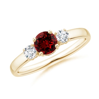 5mm Labgrown Lab-Grown Classic Ruby and Diamond Three Stone Engagement Ring in 10K Yellow Gold