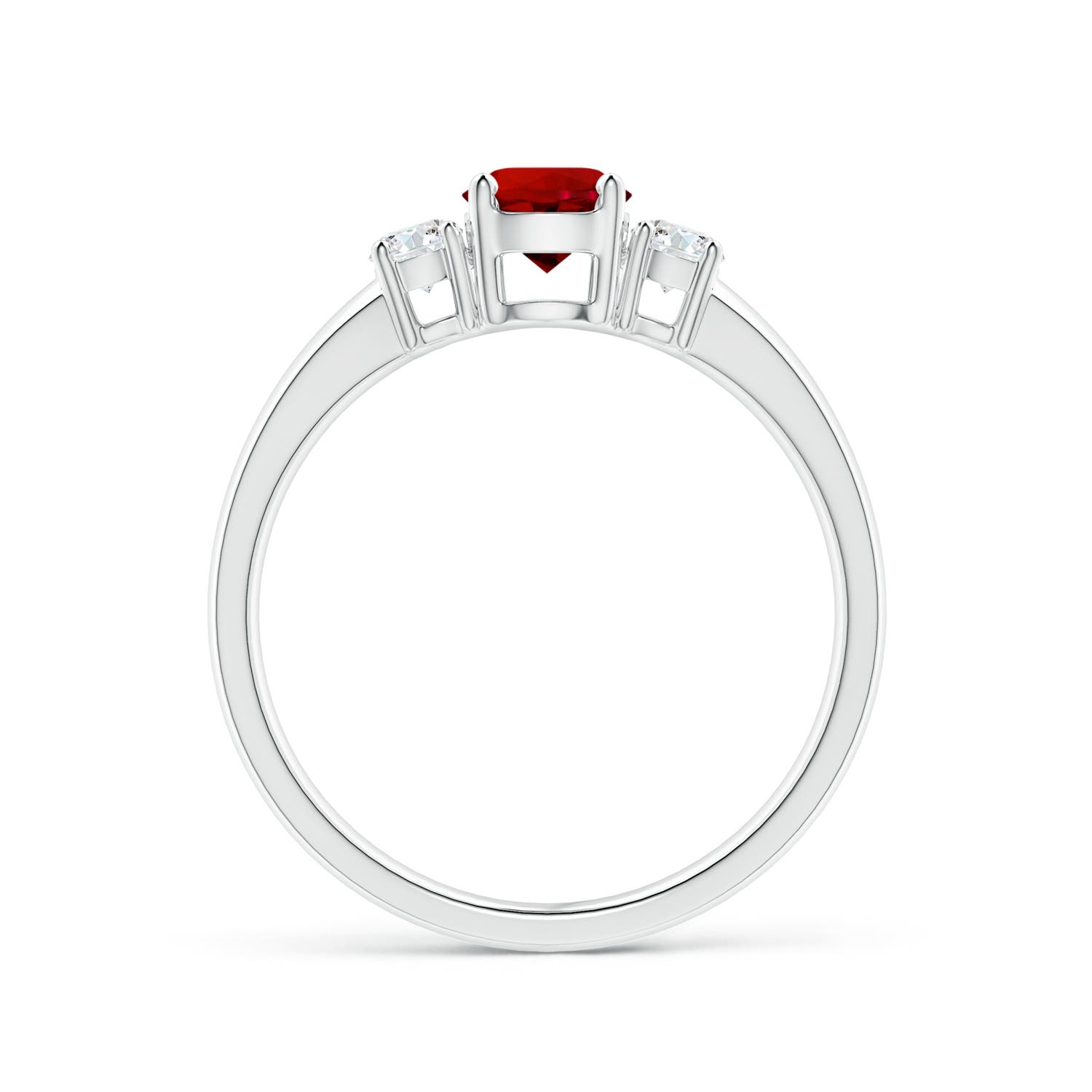 5mm Labgrown Lab-Grown Classic Ruby and Lab Diamond Three Stone Engagement Ring in 18K White Gold