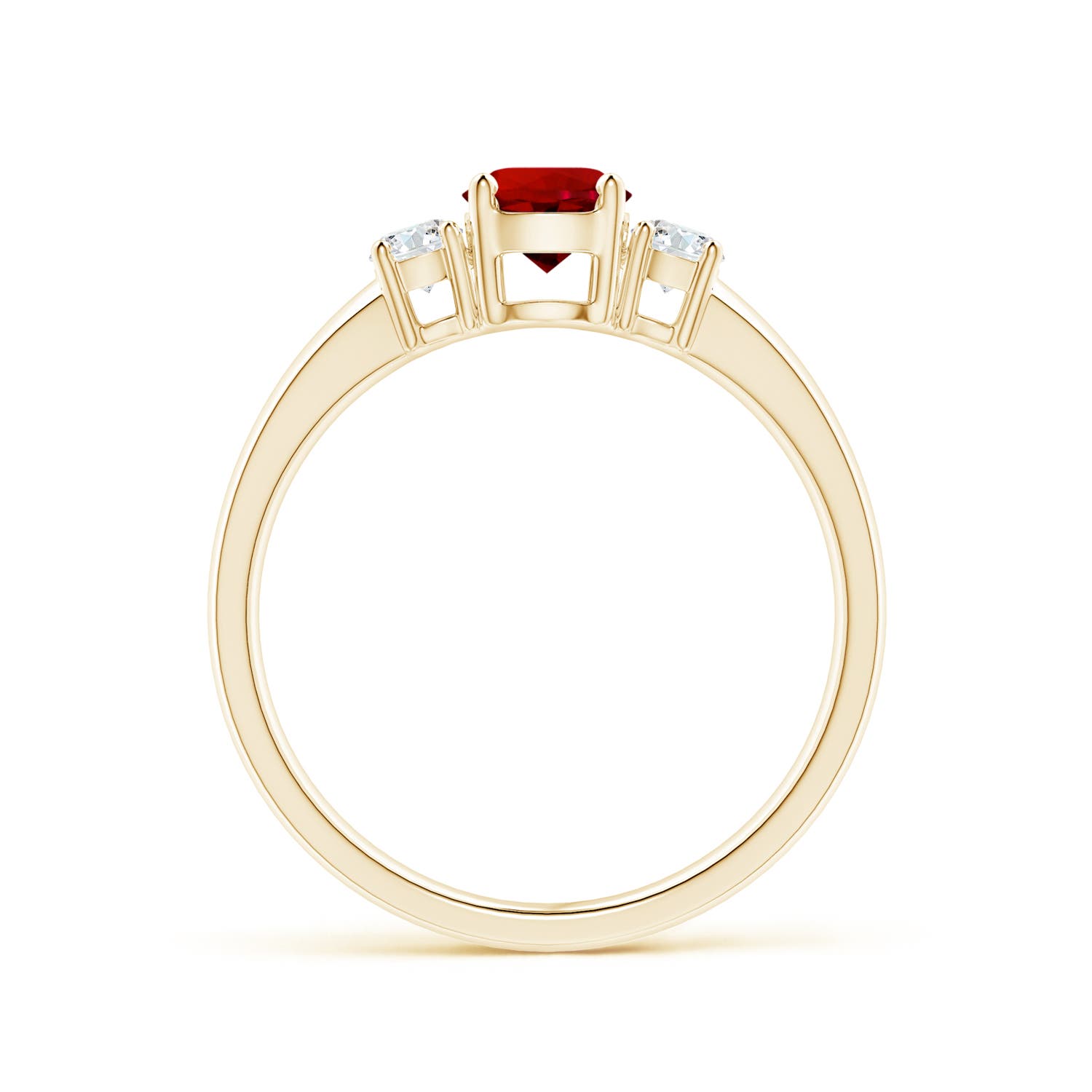 5mm Labgrown Lab-Grown Classic Ruby and Lab Diamond Three Stone Engagement Ring in 18K Yellow Gold