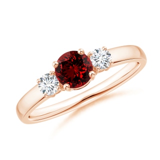 5mm Labgrown Lab-Grown Classic Ruby and Diamond Three Stone Engagement Ring in Rose Gold