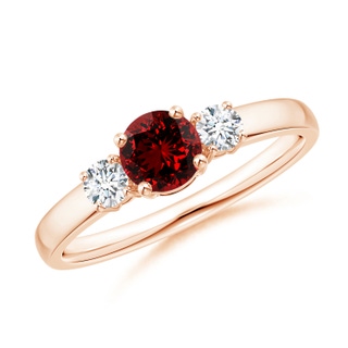 5mm Labgrown Lab-Grown Classic Ruby and Lab Diamond Three Stone Engagement Ring in Rose Gold