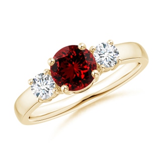 6mm Labgrown Lab-Grown Classic Ruby and Diamond Three Stone Engagement Ring in 10K Yellow Gold