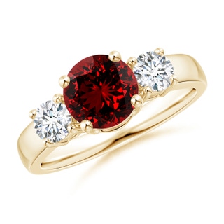 7mm Labgrown Lab-Grown Classic Ruby and Diamond Three Stone Engagement Ring in 10K Yellow Gold