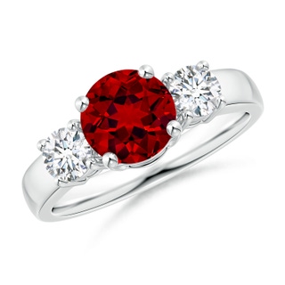 7mm Labgrown Lab-Grown Classic Ruby and Lab Diamond Three Stone Engagement Ring in P950 Platinum