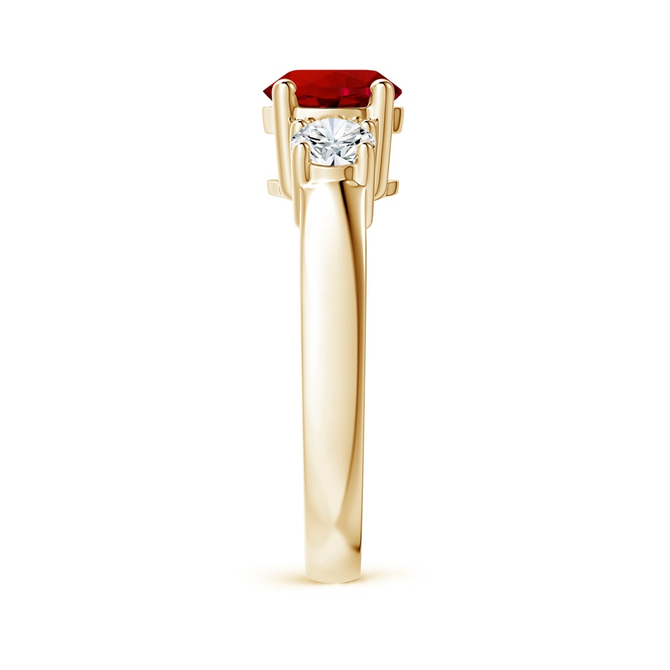 7mm Labgrown Lab-Grown Classic Ruby and Lab Diamond Three Stone Engagement Ring in Yellow Gold side 299