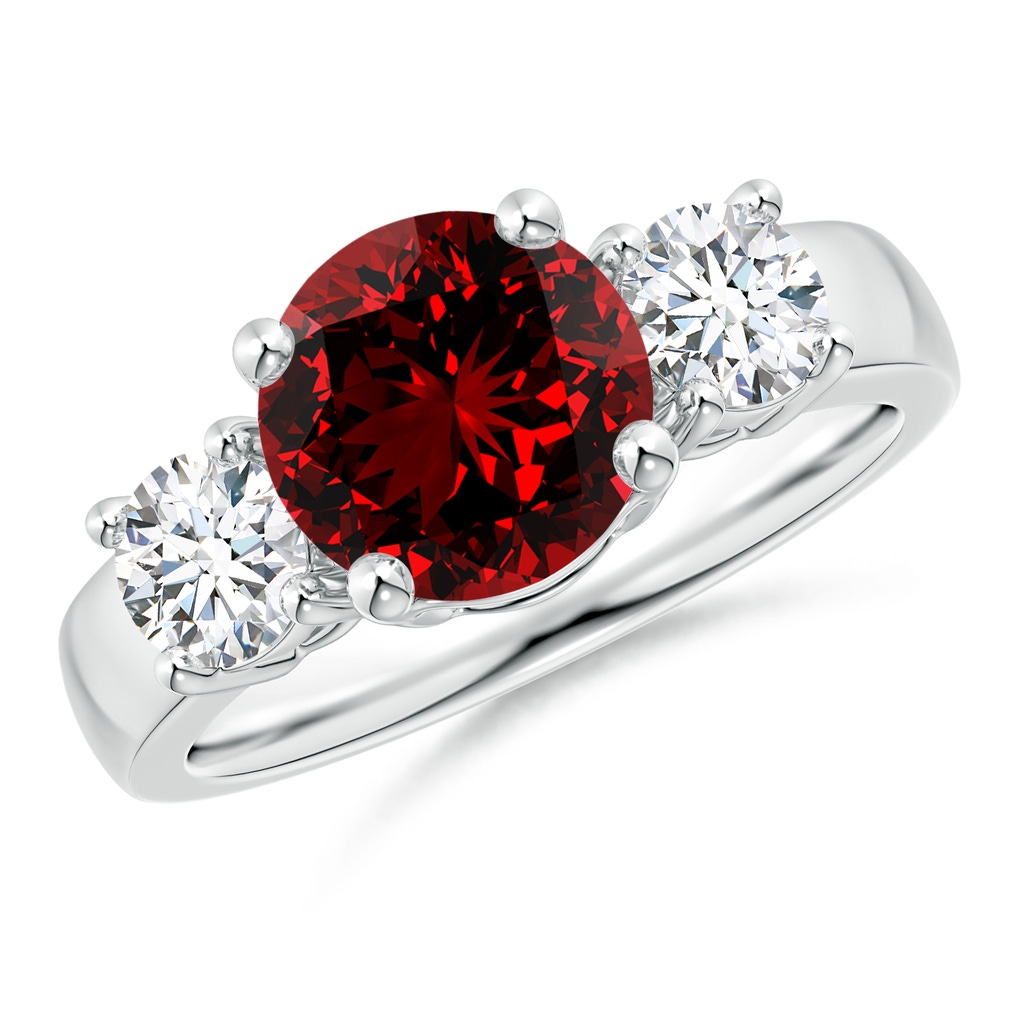 8mm Labgrown Lab-Grown Classic Ruby and Diamond Three Stone Engagement Ring in 10K White Gold