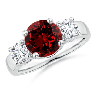 8mm Labgrown Lab-Grown Classic Ruby and Lab Diamond Three Stone Engagement Ring in 10K White Gold